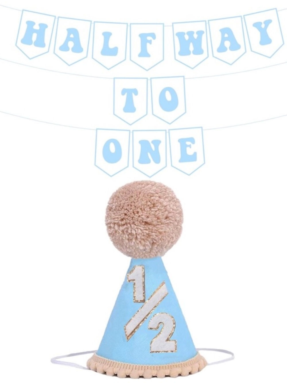 NOT FOR SALE - Blue Half Birthday Decorations Boy 1/2 Hat Banner Halfway to One
